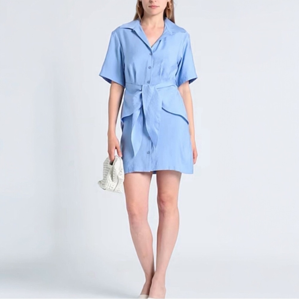 & Other Stories Light Blue Shirt Mini Dress with Tie-Waist Detail • Size 6 - Picture 2 of 13